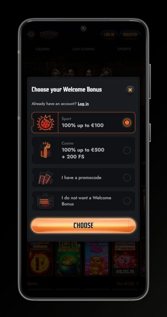 Choose welcome bonus gransino casino